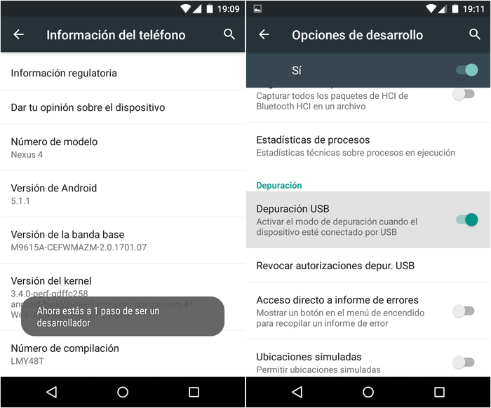 Habilitar depuración USB en Android